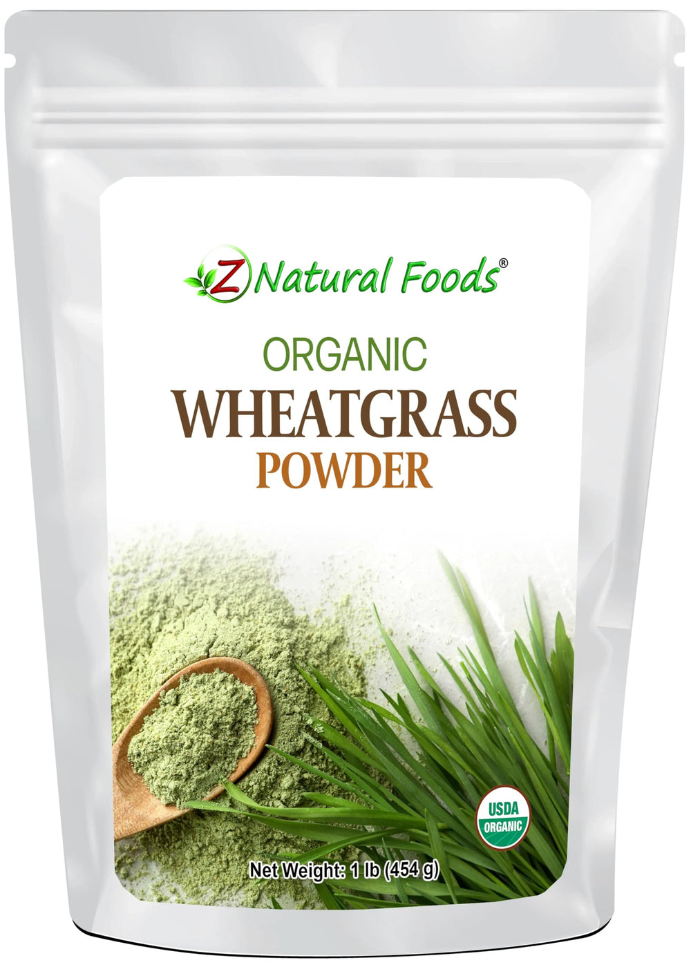 Front view of Z Natural Foods Organic Wheatgrass Powder 1 lb package