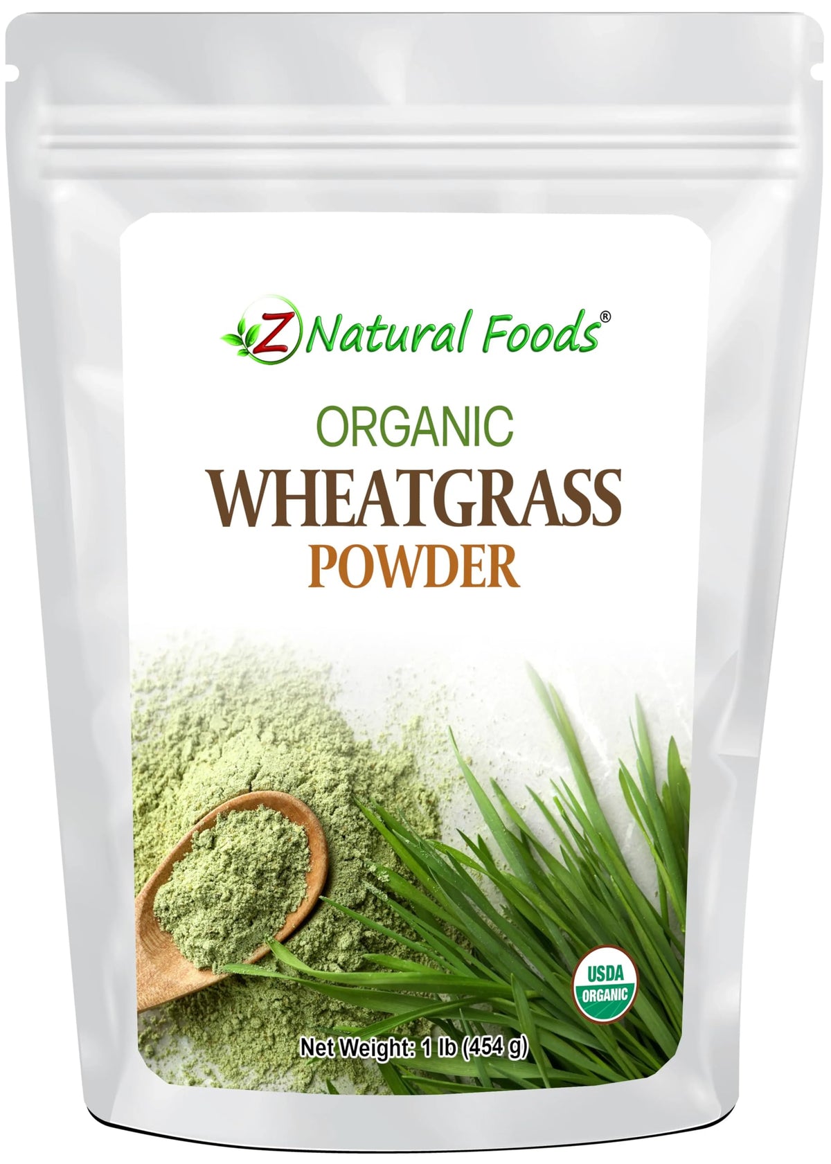Front view of Z Natural Foods Organic Wheatgrass Powder 1 lb package