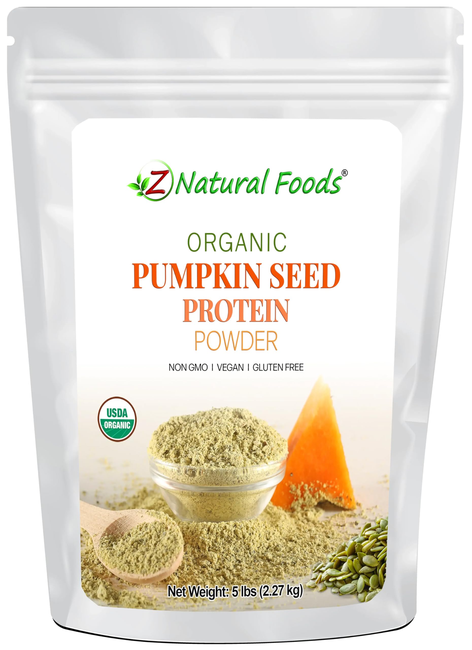 Front view of Z Natural Foods Organic Pumpkin Seed Protein Powder 5 lb bag