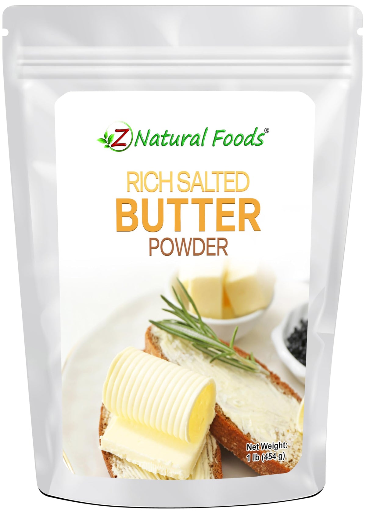 Z Natural Foods Rich Salted Butter Powder package for shelf-stable kitchen use