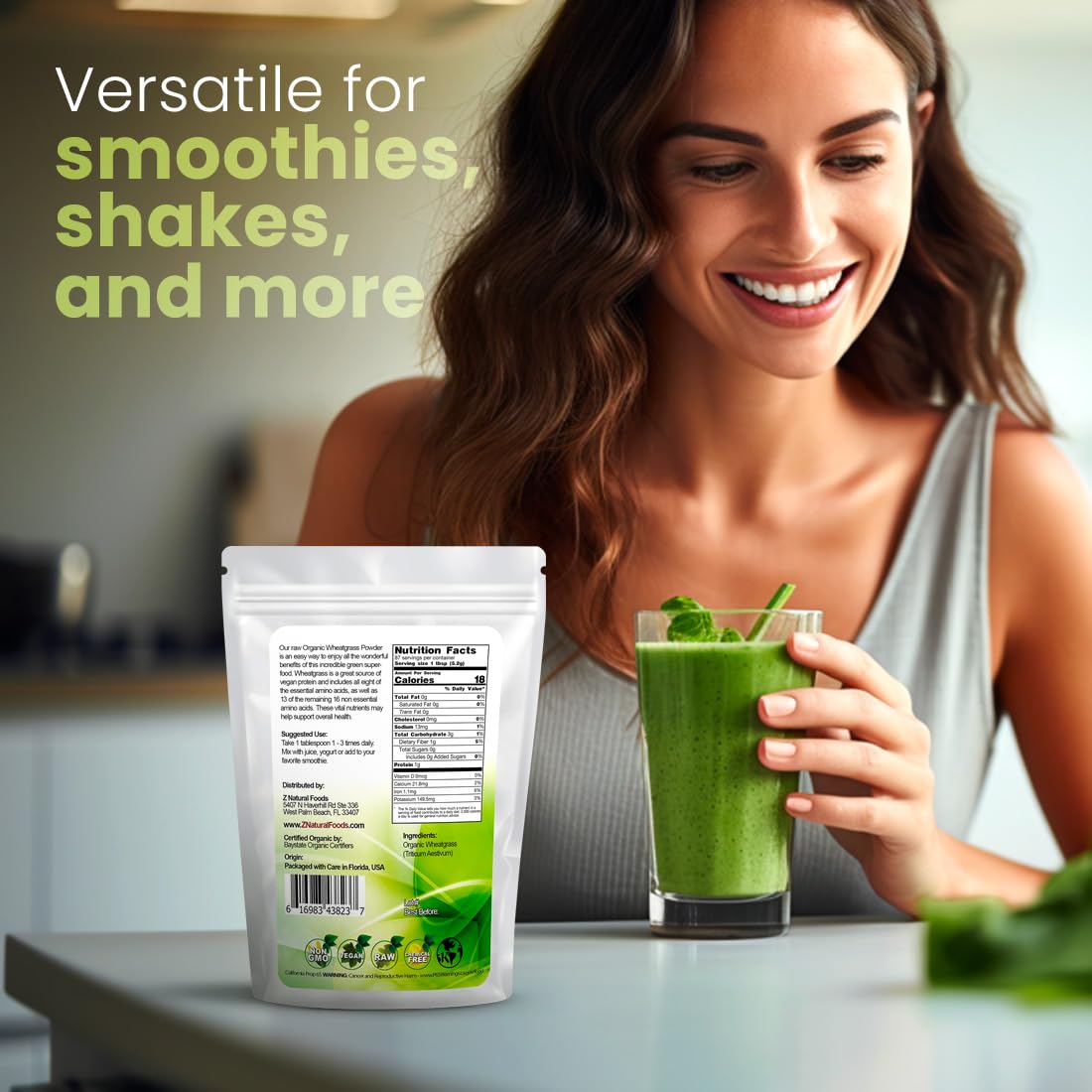 Wheatgrass powder used in recipes and beverages