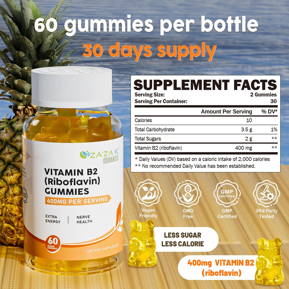 Front view of bottle with Vitamin B2 Gummies