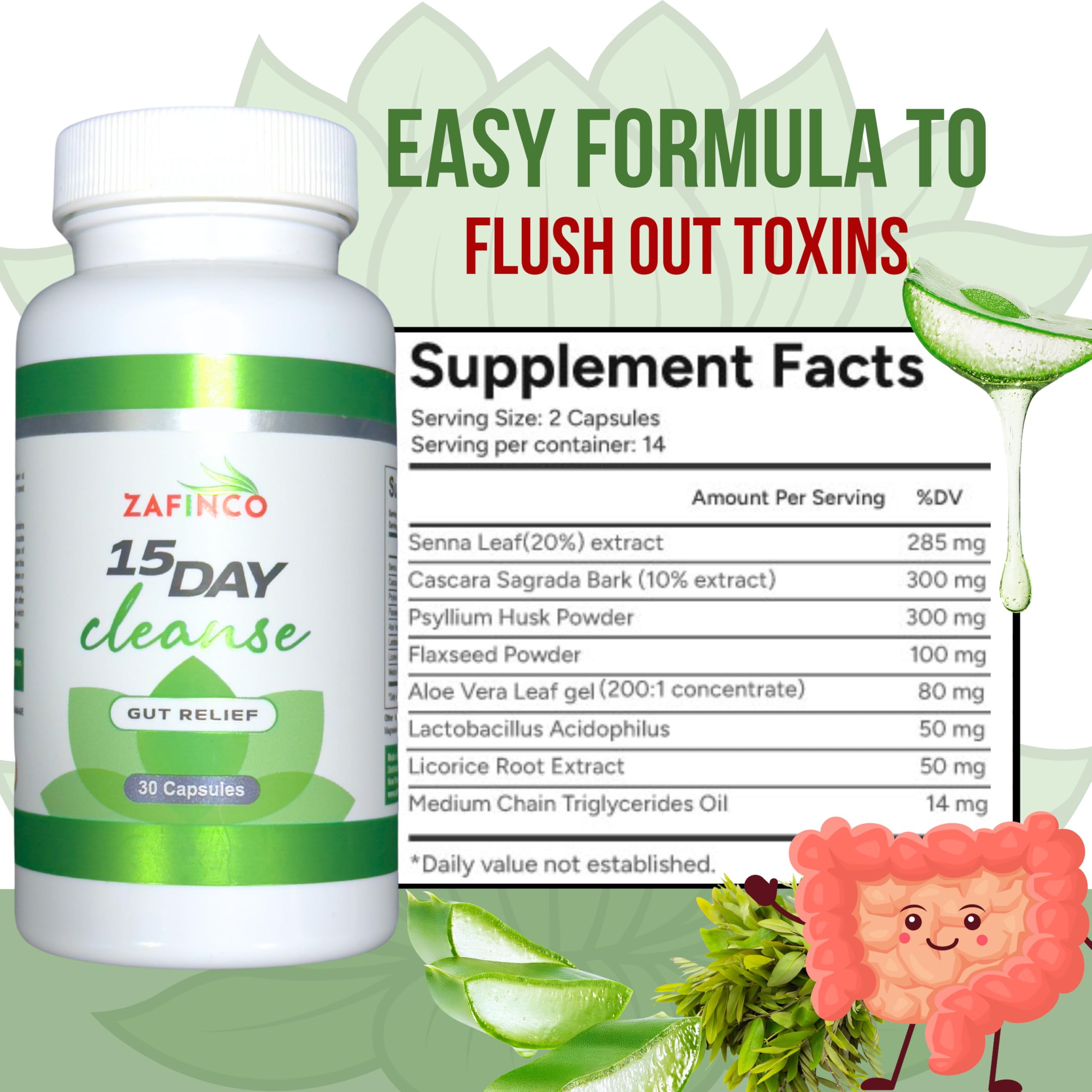 Psyllium husk and aloe vera ingredients representing the formula