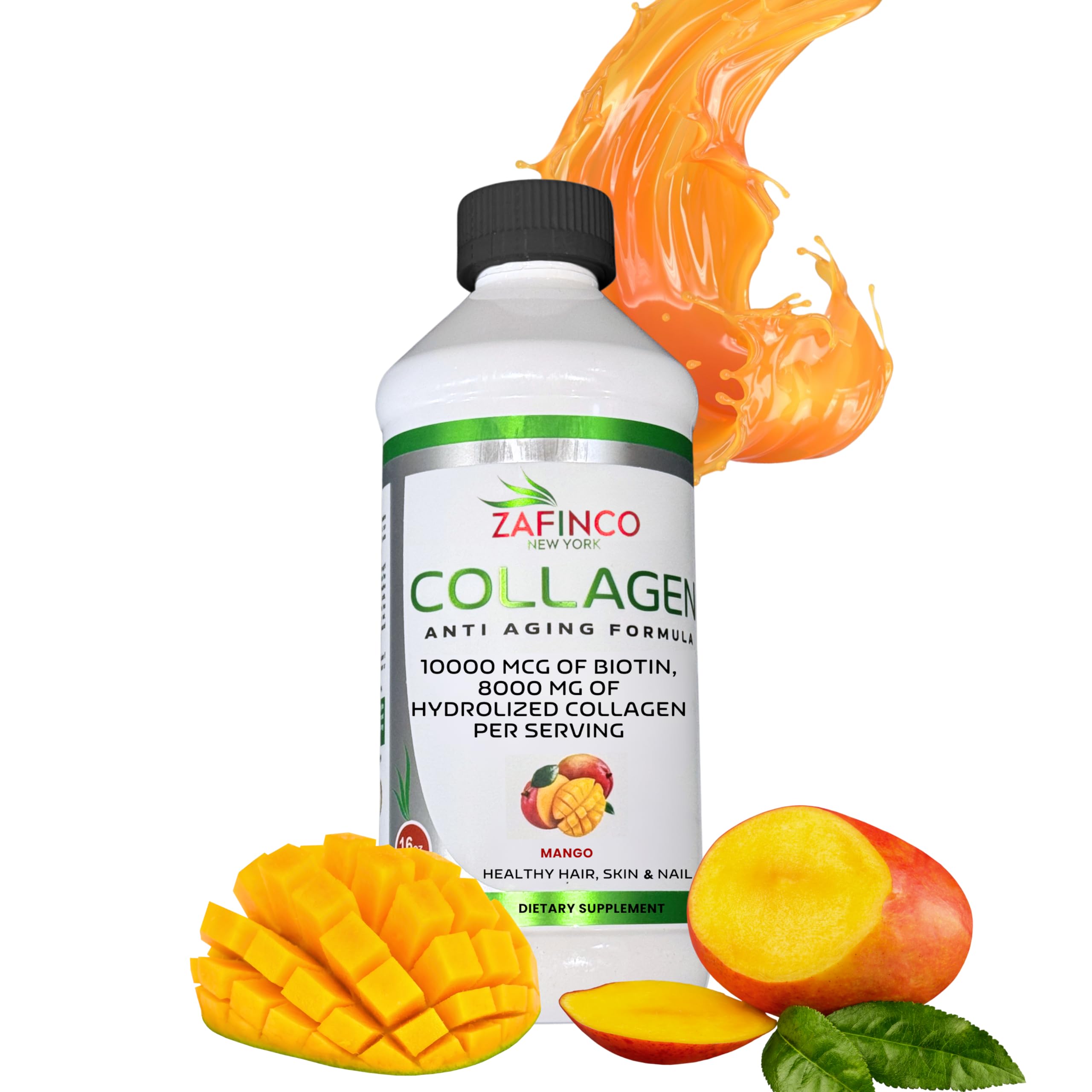 ZAFiNCO Mango Liquid Collagen bottle with 16 oz size