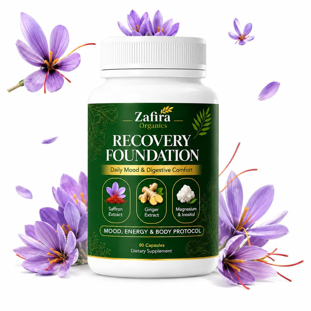 Zafira Organics bottle front view showing product name and clean packaging benefit