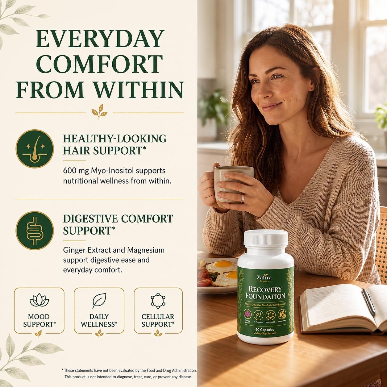 SHIADA Zafira Organics capsule in hand to show serving size and convenience
