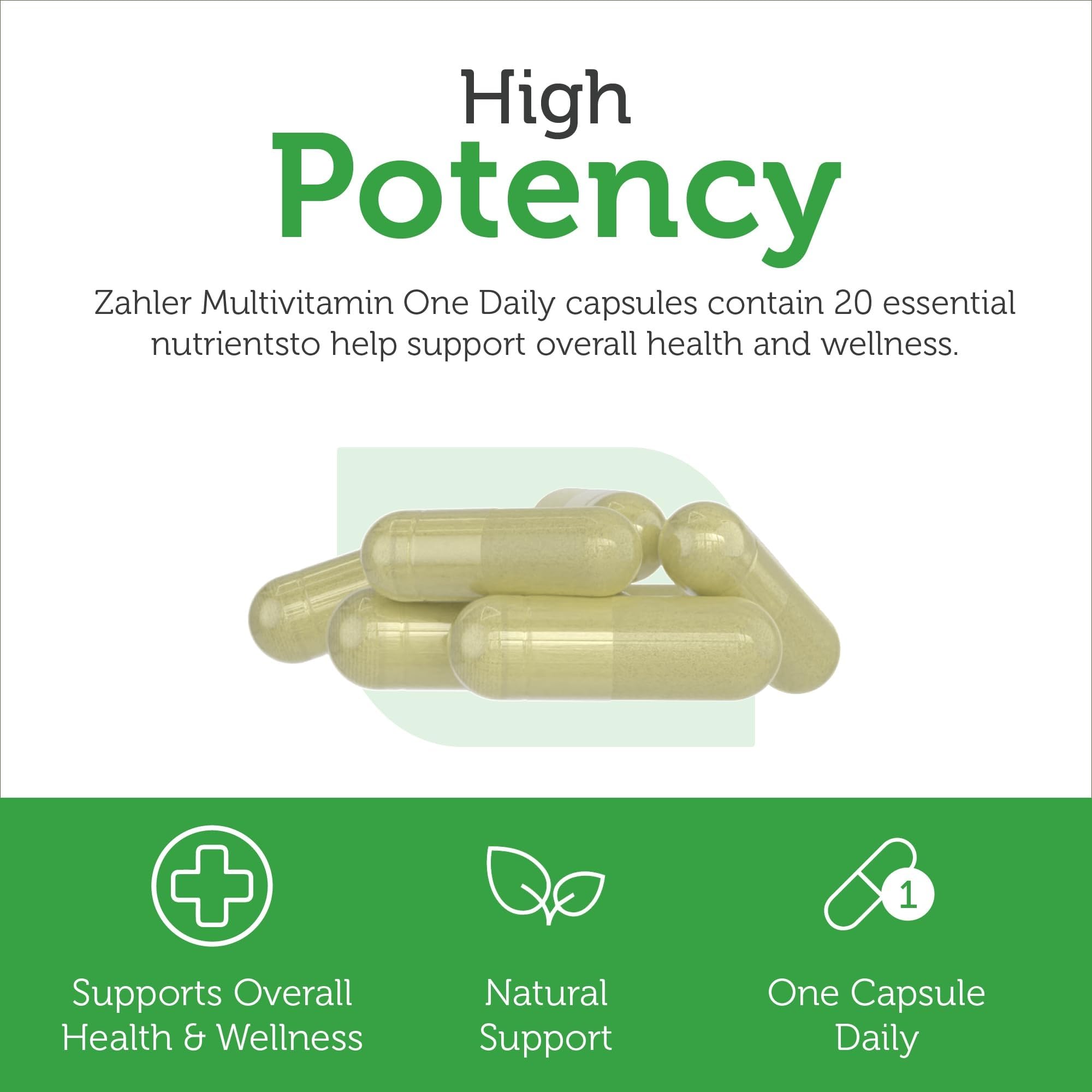 Nutrition facts panel for Zahler One Daily Multivitamin
