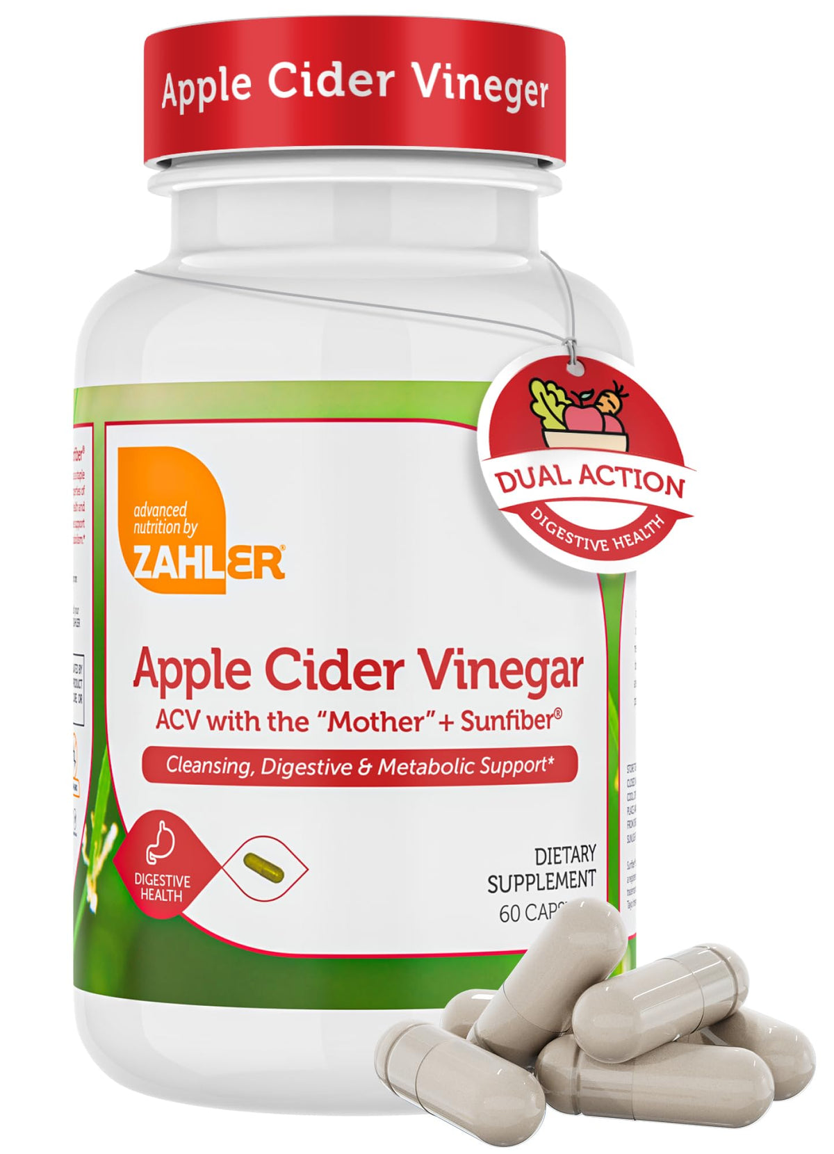 Zahler Apple Cider Vinegar Capsules bottle front for convenient daily digestive support