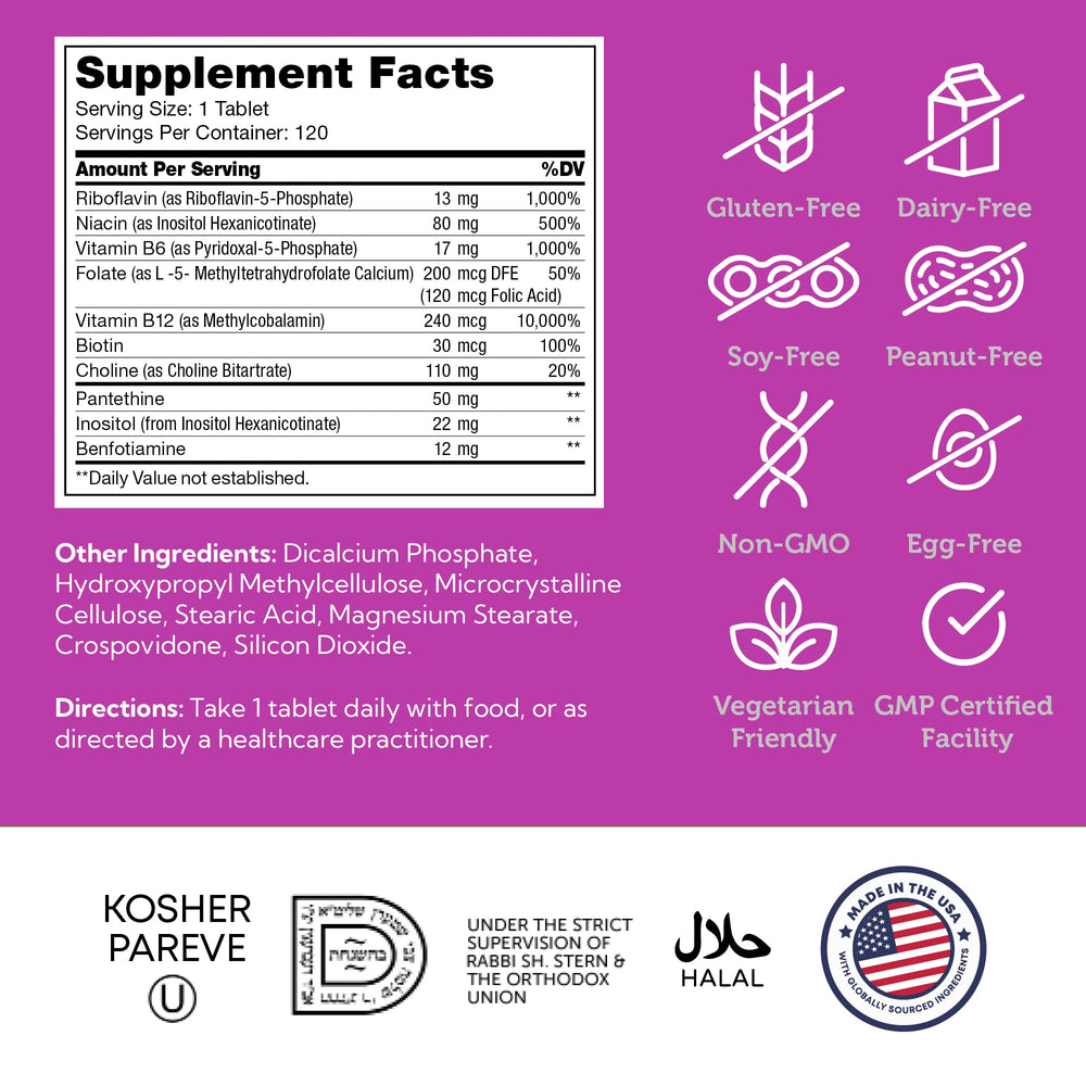 Kosher, gluten-free Zahler B-Complex packaging