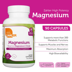 Unflavored, easy-to-swallow Zahler magnesium citrate capsules