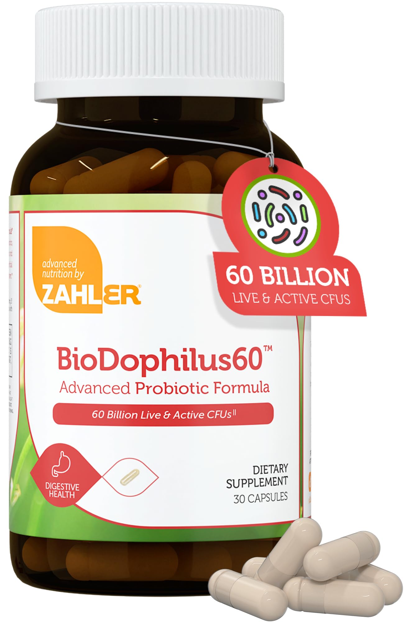 Bottle of Zahler Biodophilus probiotic supplement with 30 capsules