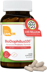 Zahler BioDophilus100 bottle front label showing 100 Billion CFU