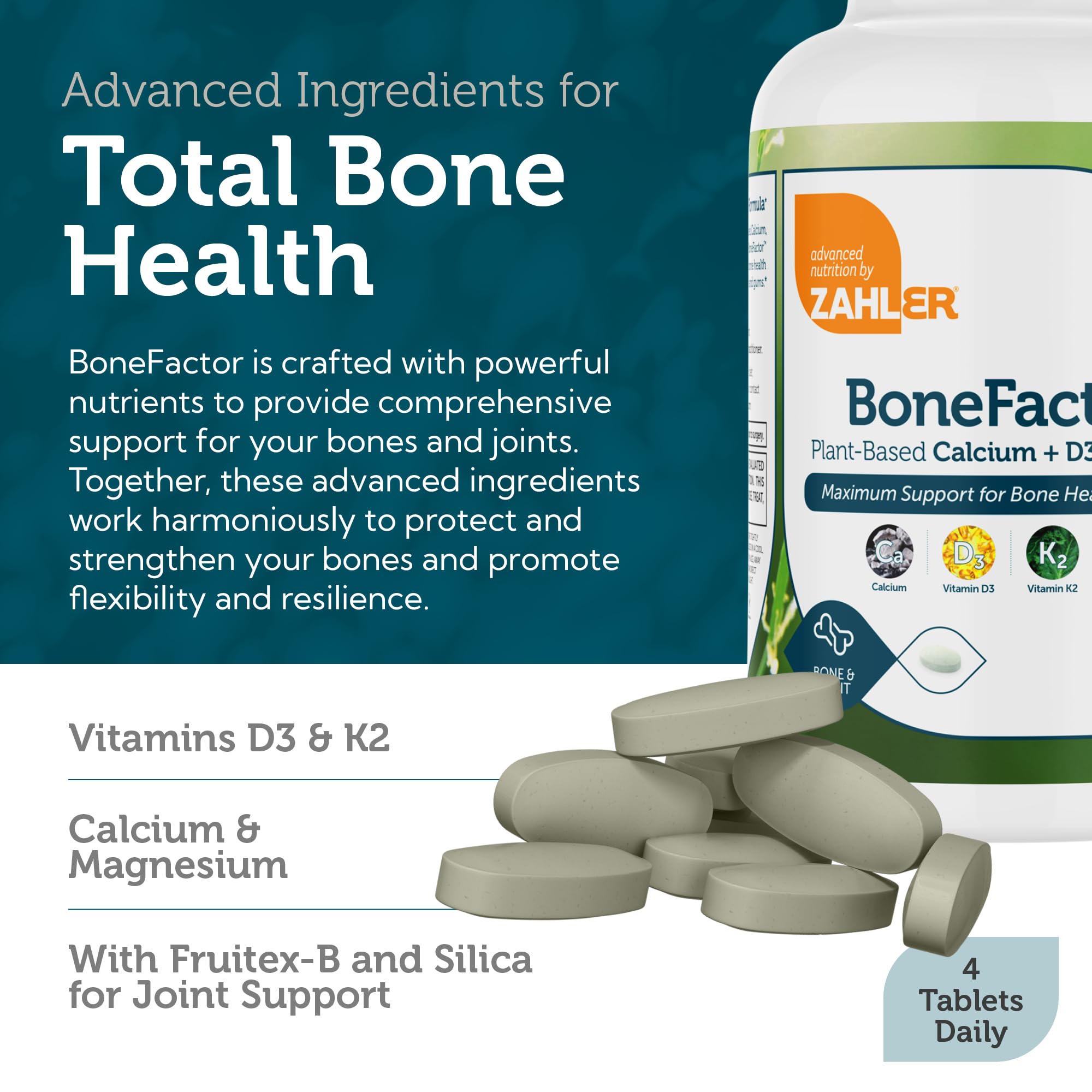 Calcium, D3, K2, and Magnesium ingredients for BoneFactor