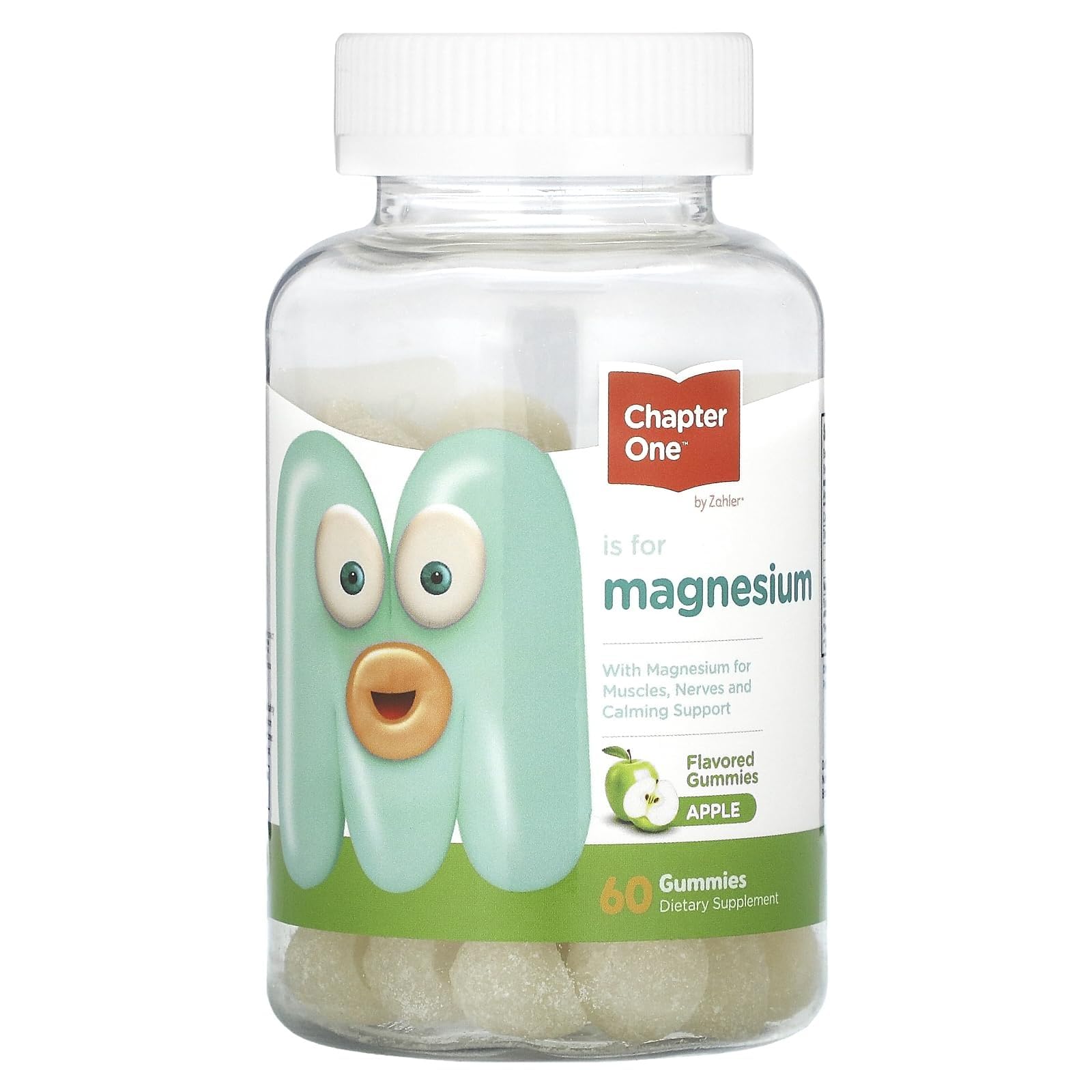 Zahler Chapter One bottle front showing apple-flavored kids magnesium benefits