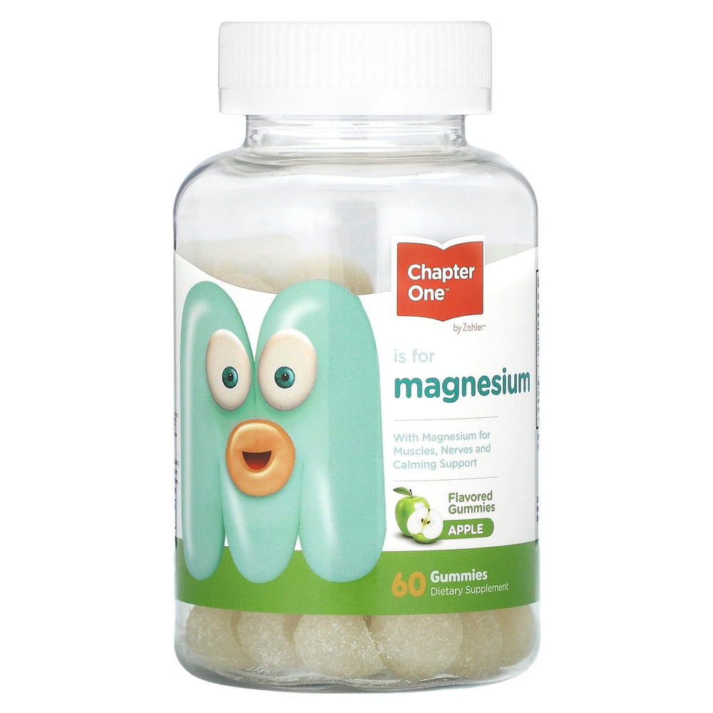 Zahler Chapter One bottle front showing apple-flavored kids magnesium benefits