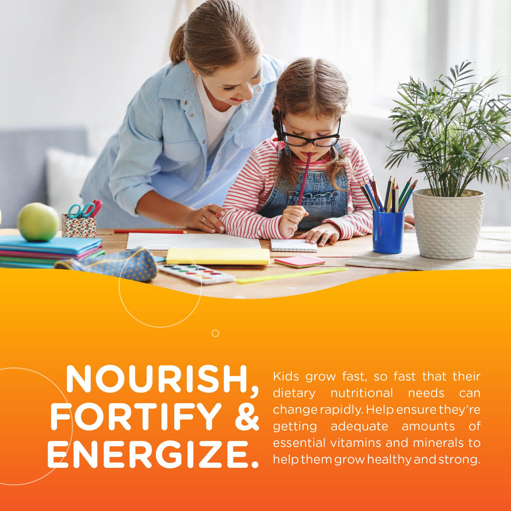 Graphic illustration showing 13 vitamins and minerals in Zahler Chapter One gummies