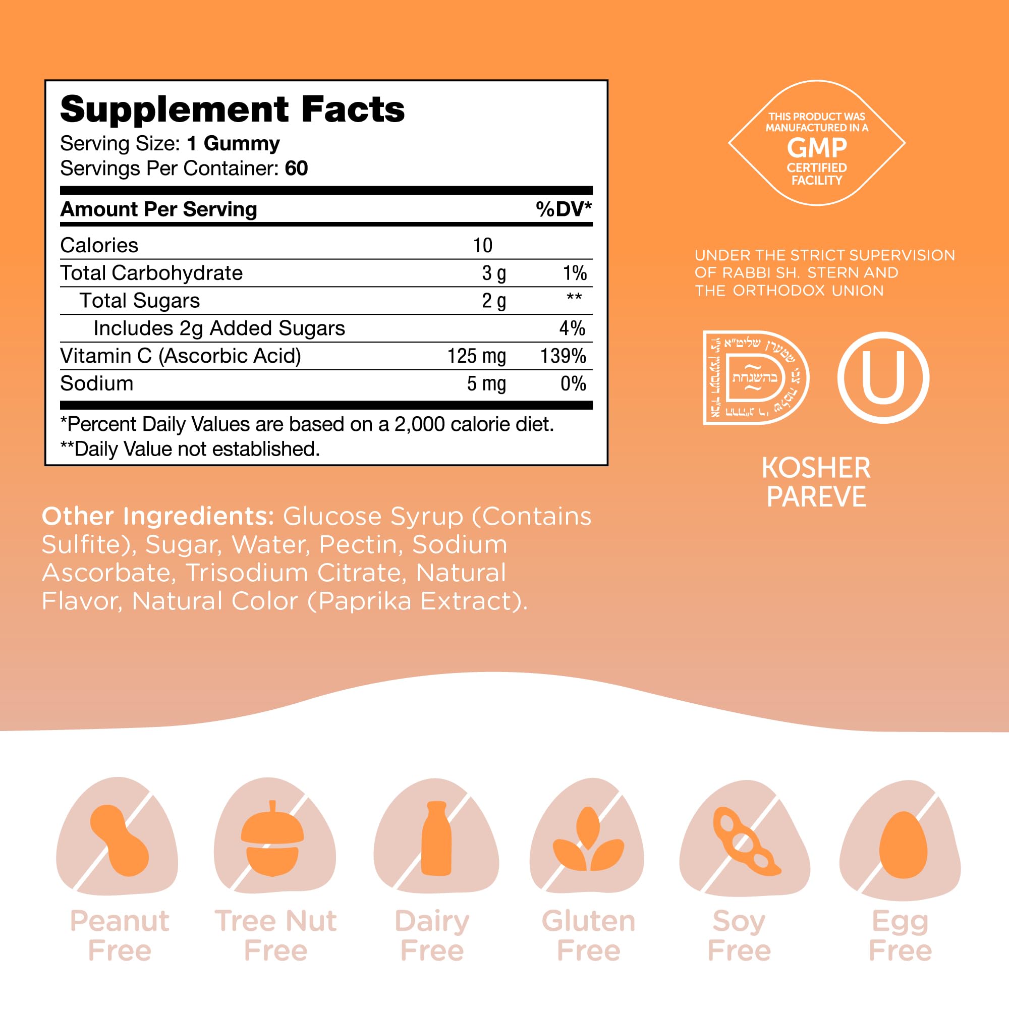 60-count bottle of Zahler Chapter One Vitamin C Gummies.
