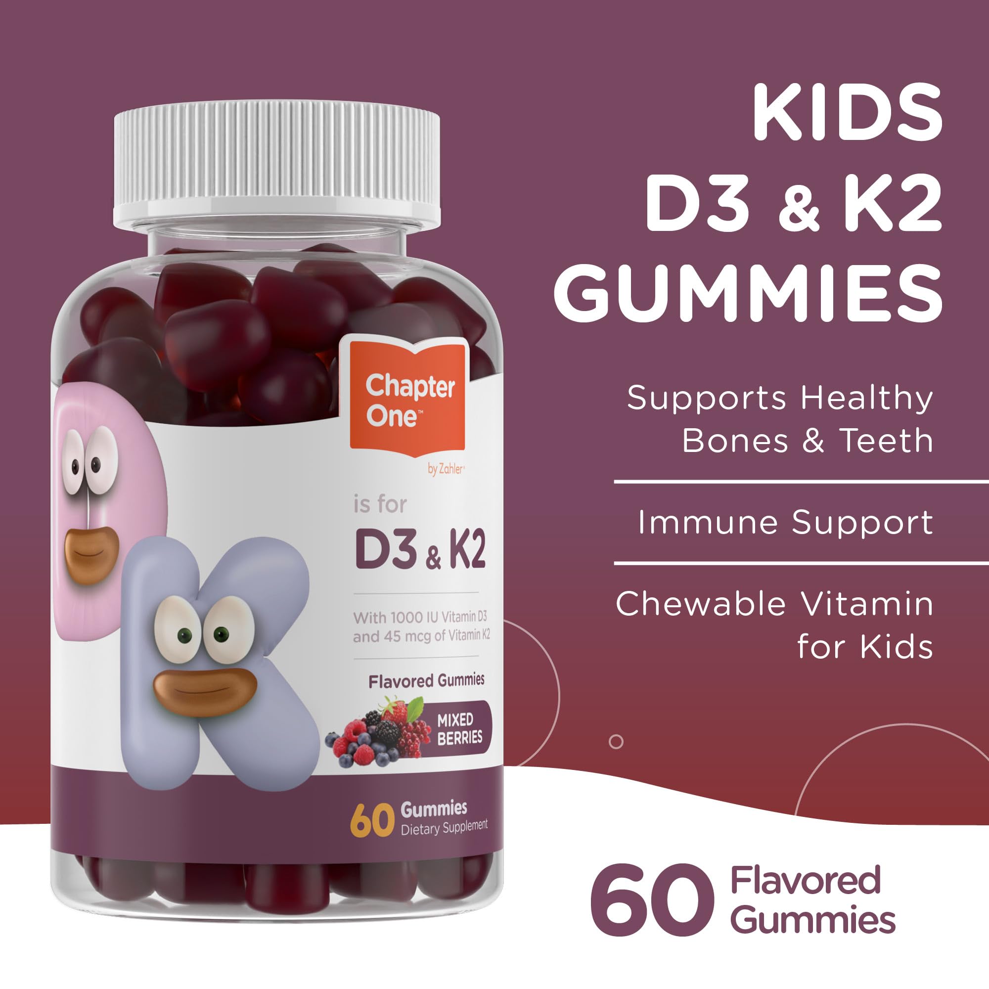 Nutrition facts panel for Zahler Chapter One D3 K2 gummies