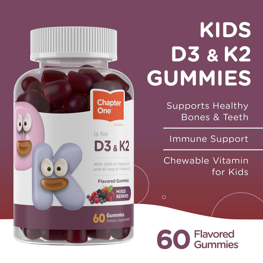 Nutrition facts panel for Zahler Chapter One D3 K2 gummies
