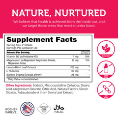 Close-up of Zahler ChildCalm ingredients: B6, magnesium, L-Theanine, lemon balm