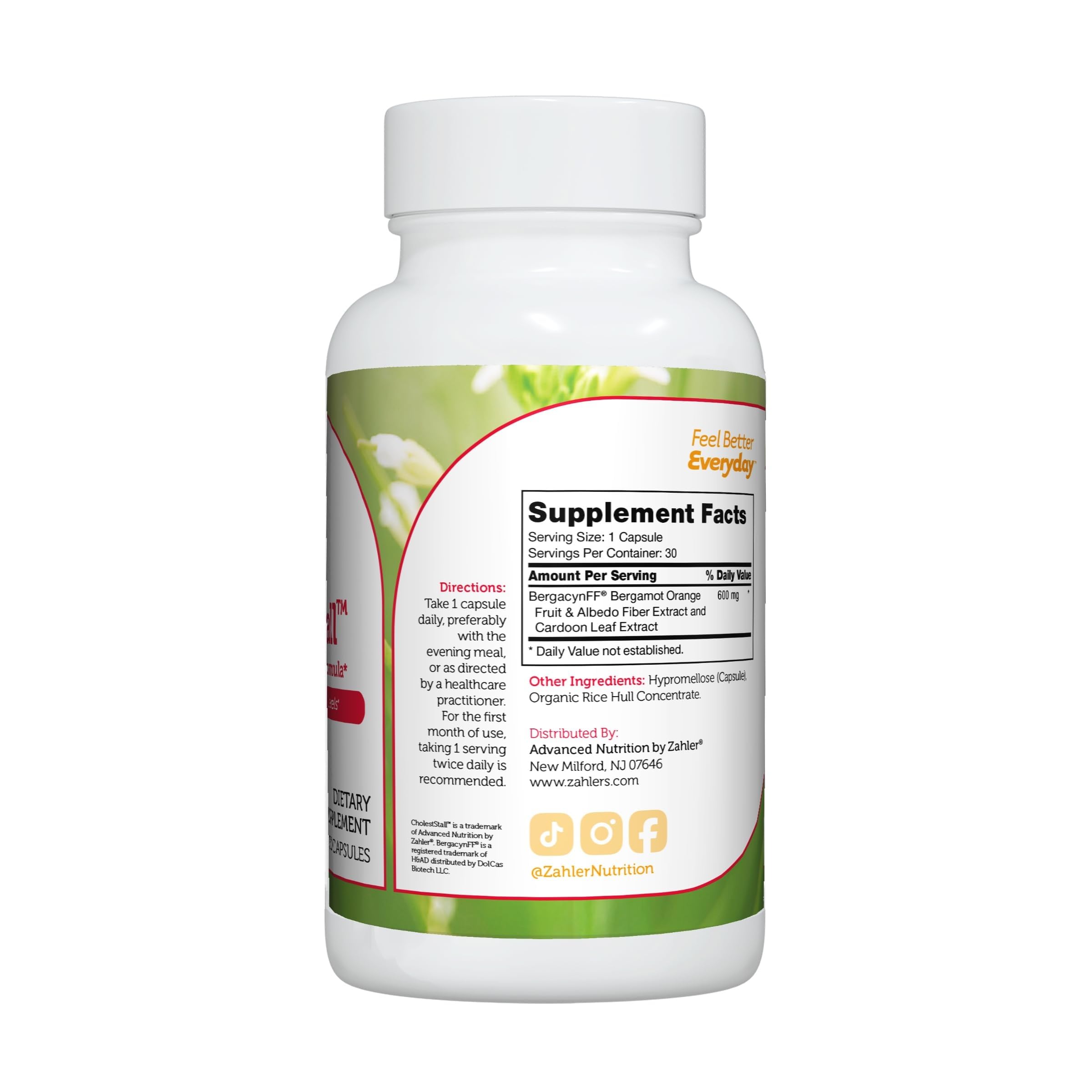 Close-up of CholestStall ingredients including bergamot extract and chromium picolinate