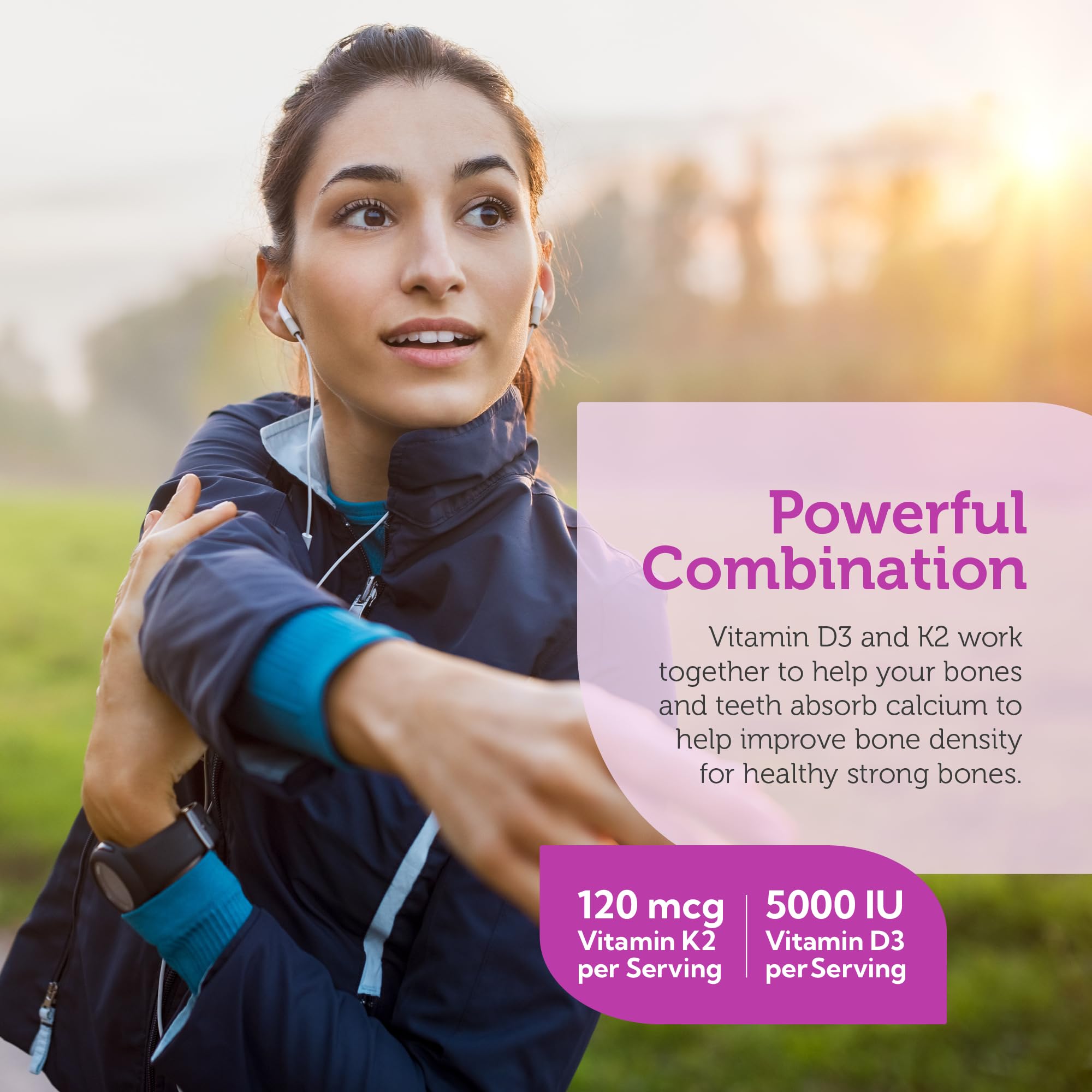 Diagram illustrating D3 and K2 support for bone health