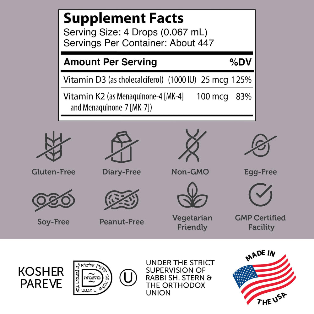 Kosher certified Zahler D3 K2 Drops