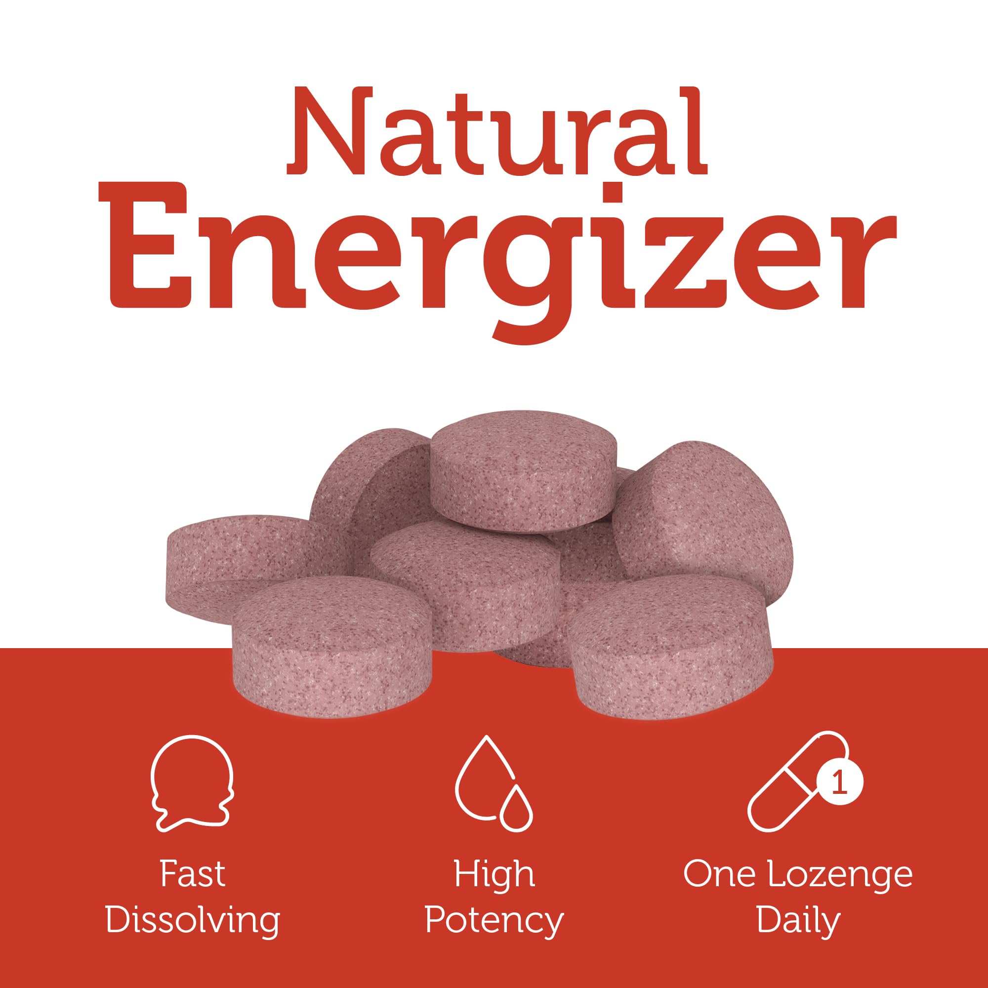 Close-up of a cherry-flavored B12 lozenge