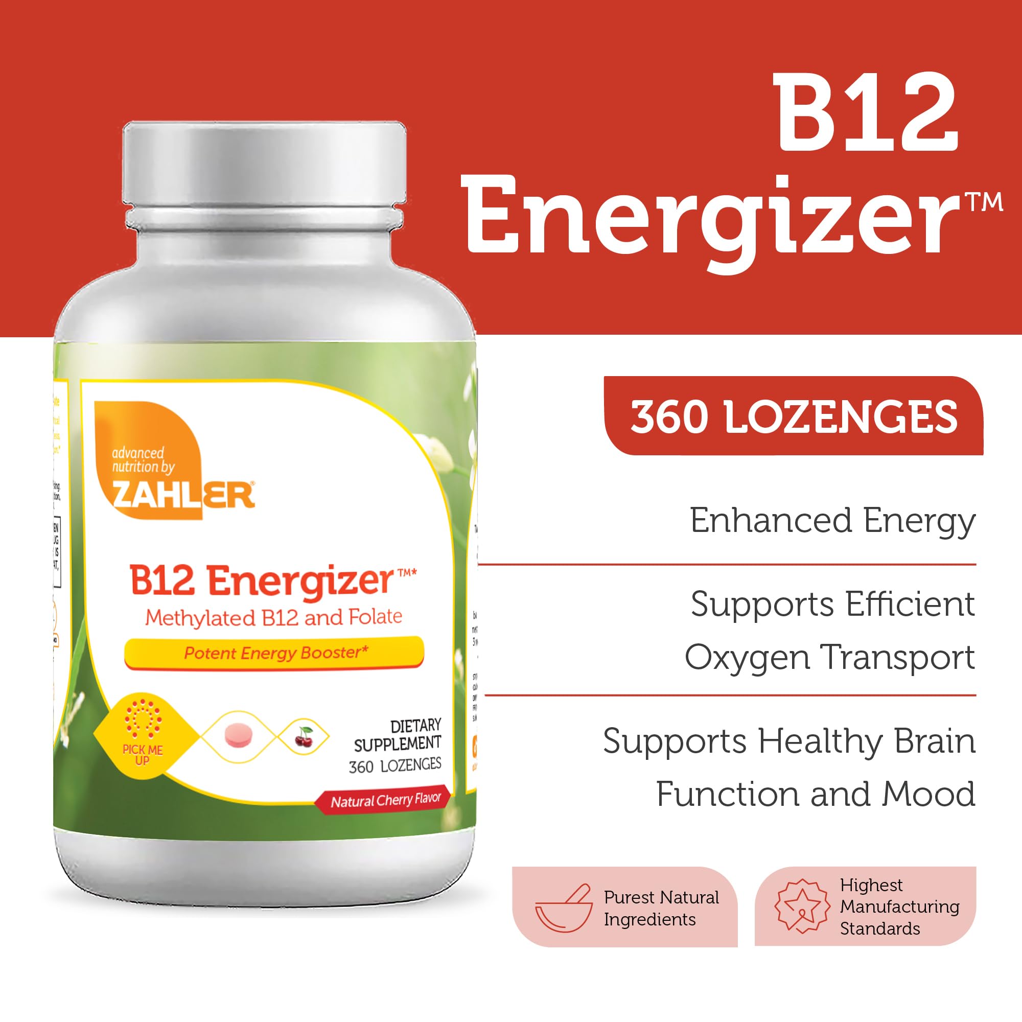 Pack shot of Zahler Energizer B12 & Folate lozenges 360-count