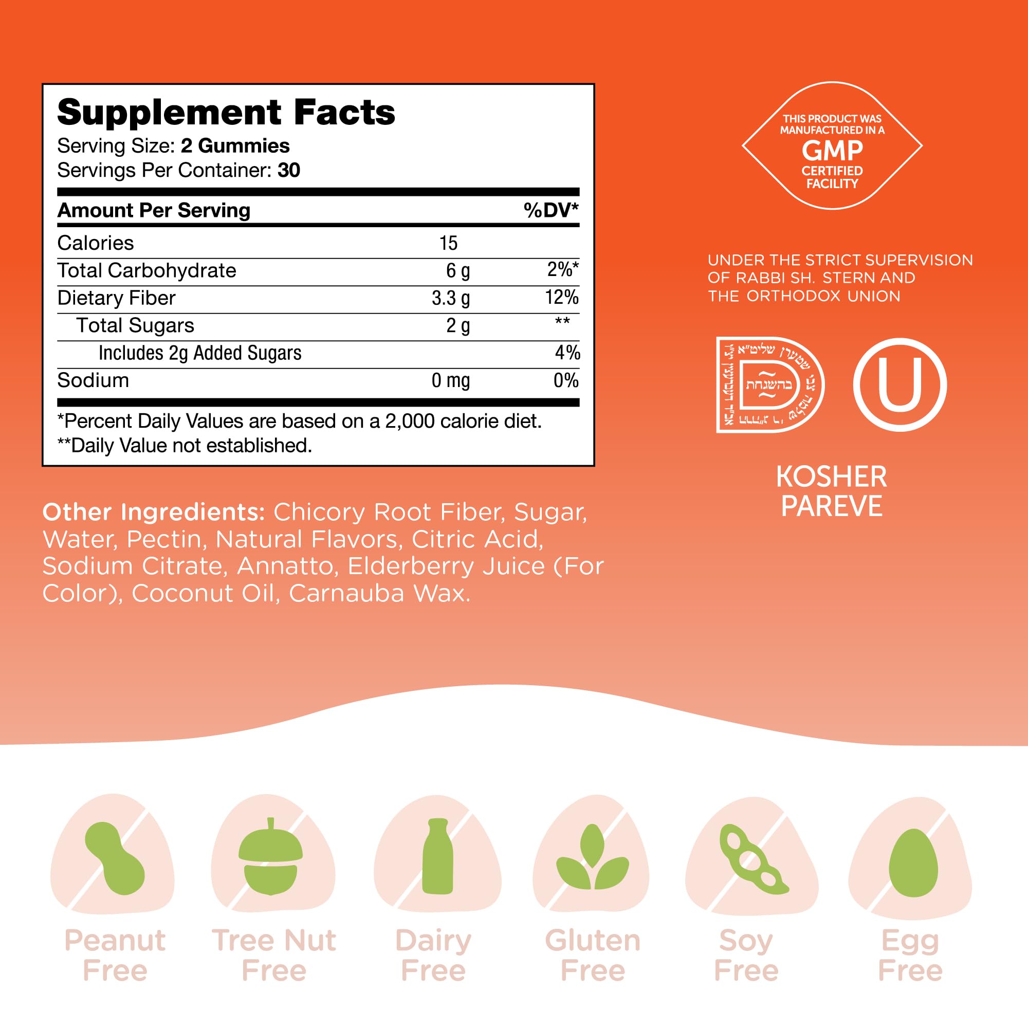 Ingredients panel for Zahler Fiber Gummies