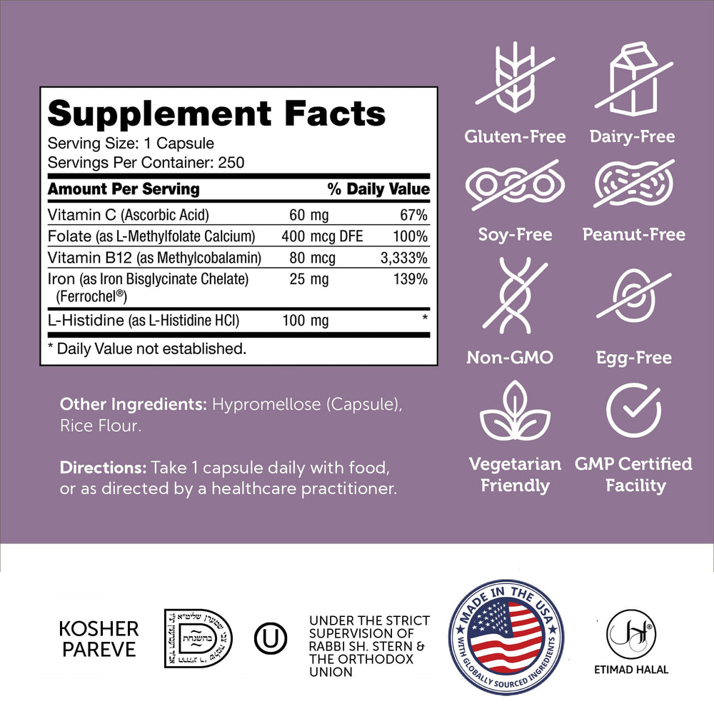 Nutrition highlights showing Ferrochel iron 25 mg with vitamins