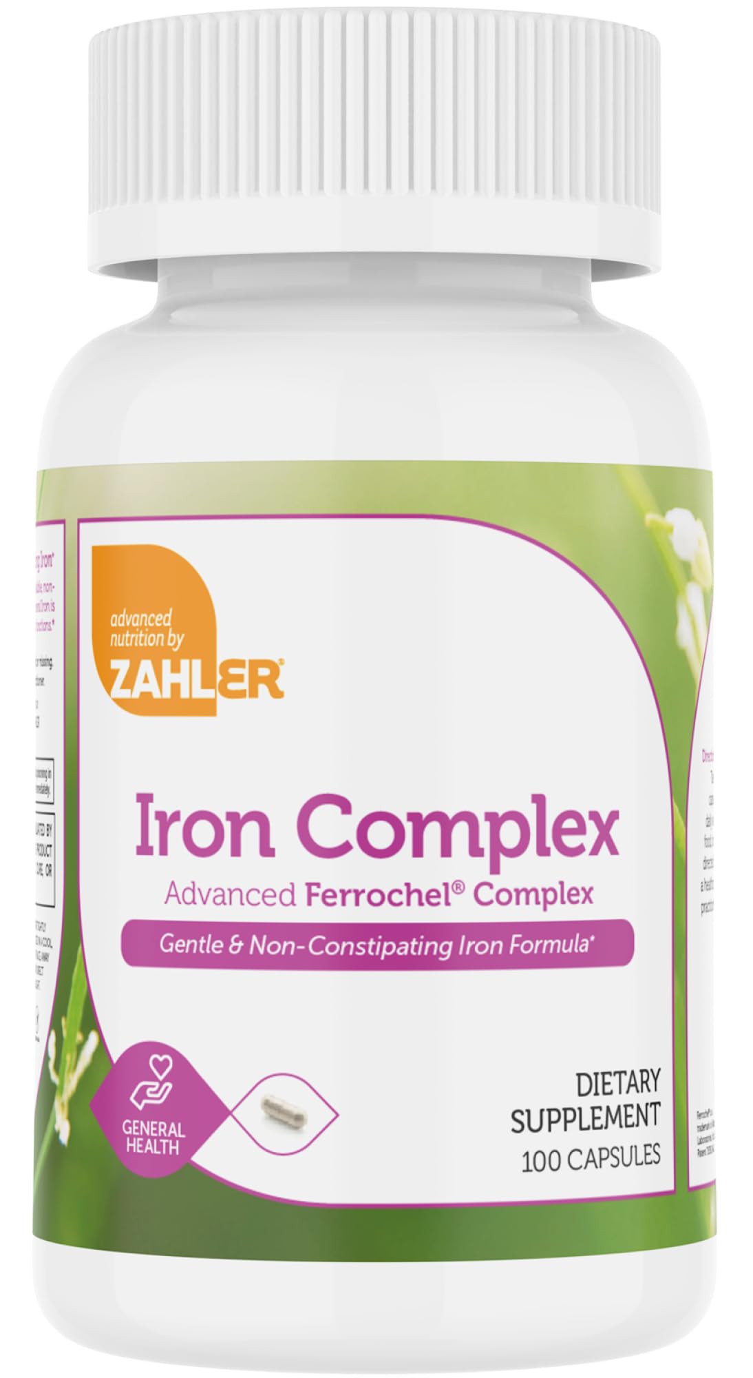 Label close-up of Zahler Iron Complex