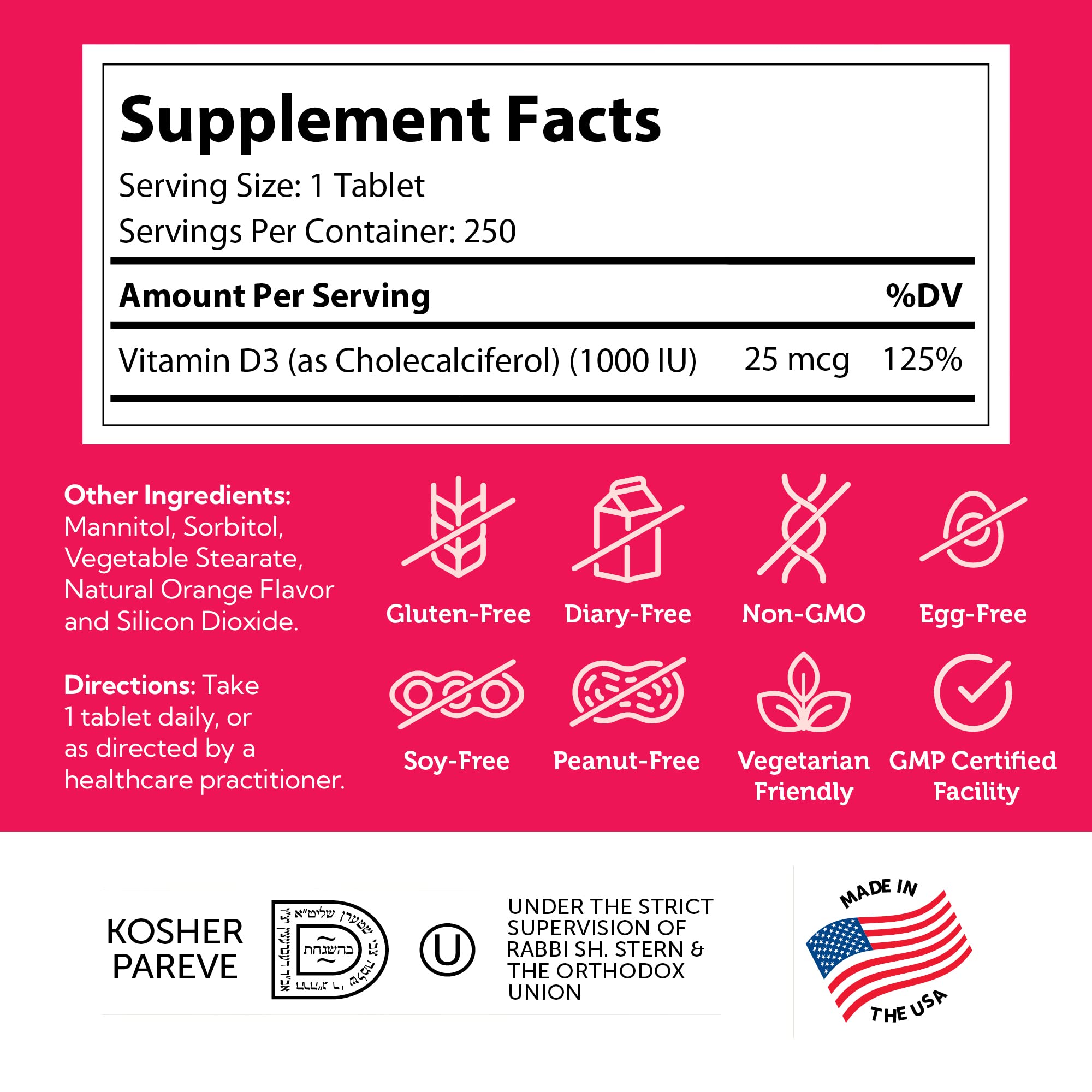 Kid-friendly Zahler Junior D3 packaging showing 250-count bottle