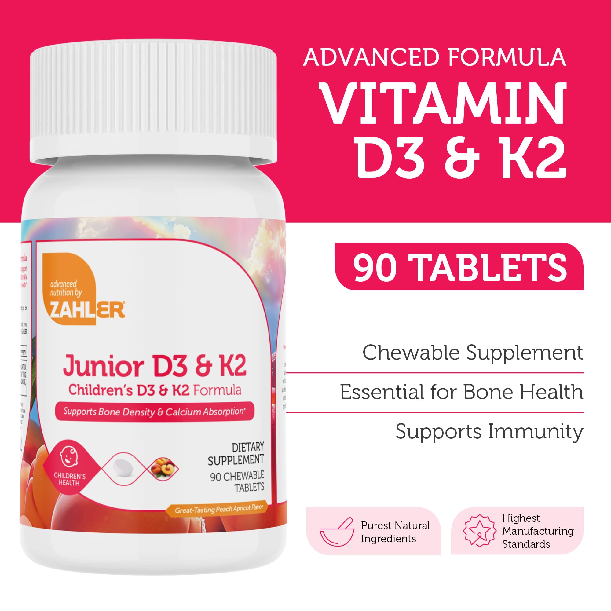 Zahler Junior D3 + K2 chewables packaging and bottle