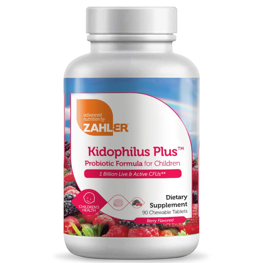 Front label of Zahler Kidophilus Plus kids probiotic berry chewable