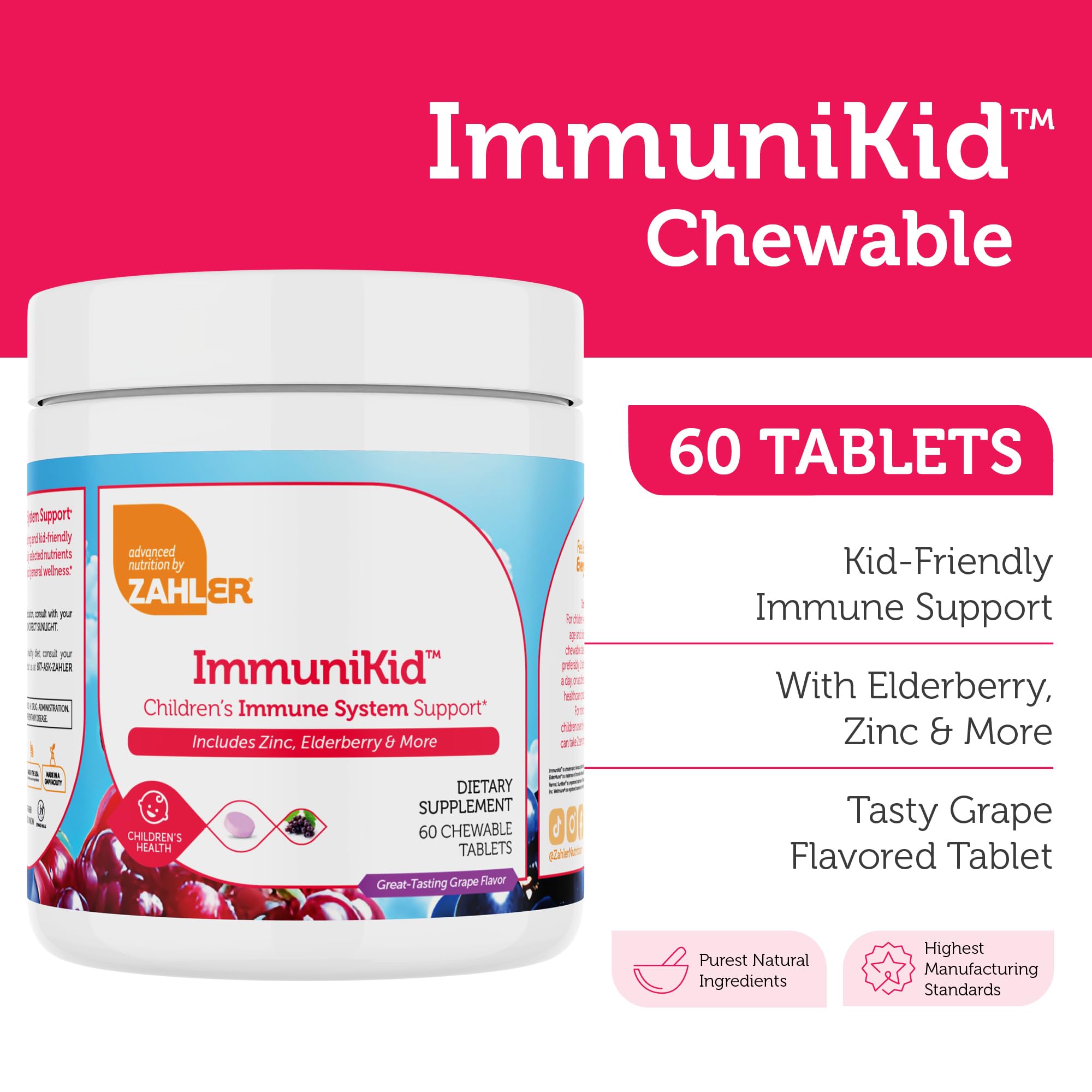 Ingredients overview showing elderberry, zinc, licorice root and berry blend