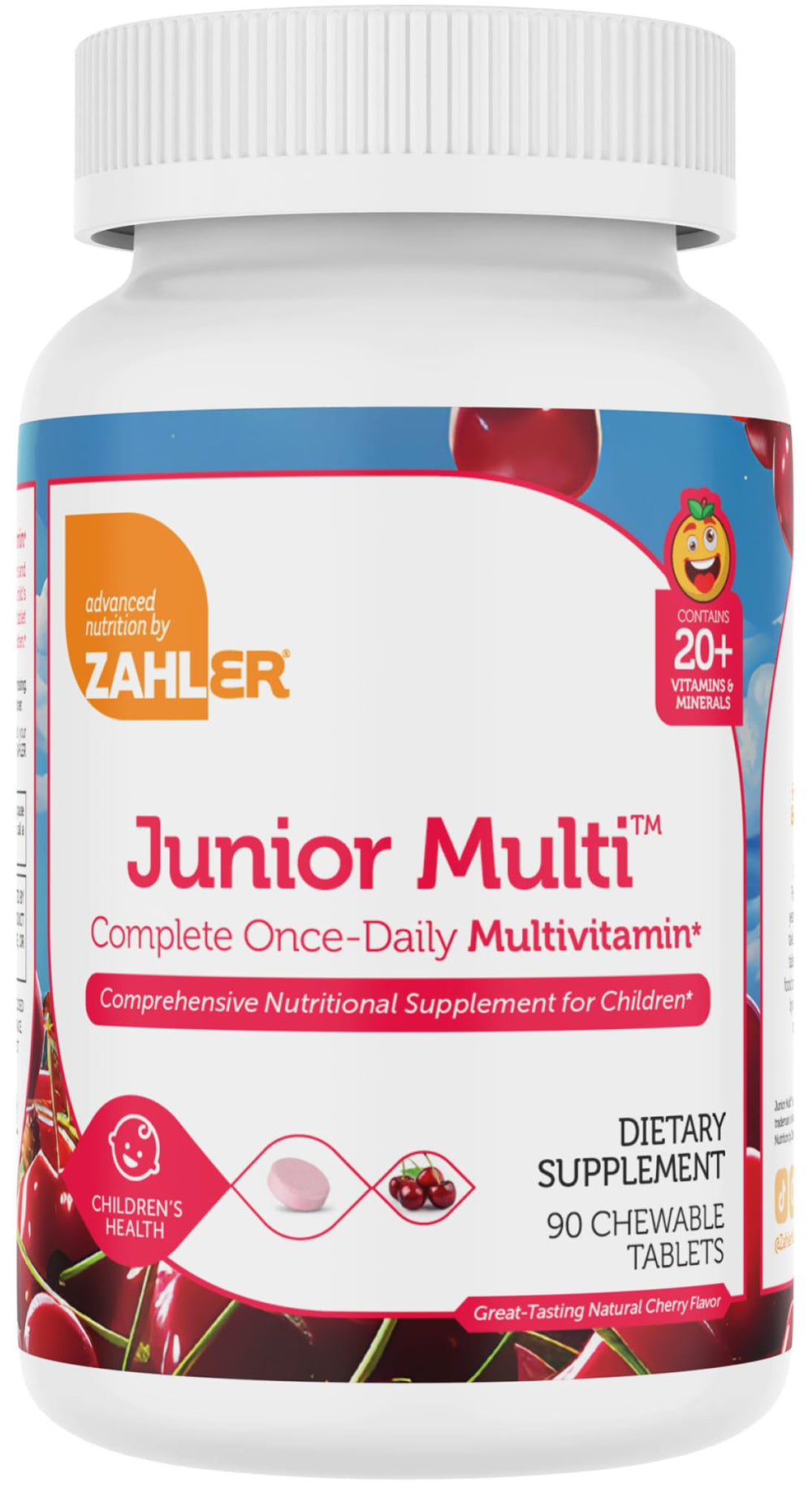 Front view of Zahler Kids Multivitamin Chewable Cherry Flavor bottle (90 tablets)