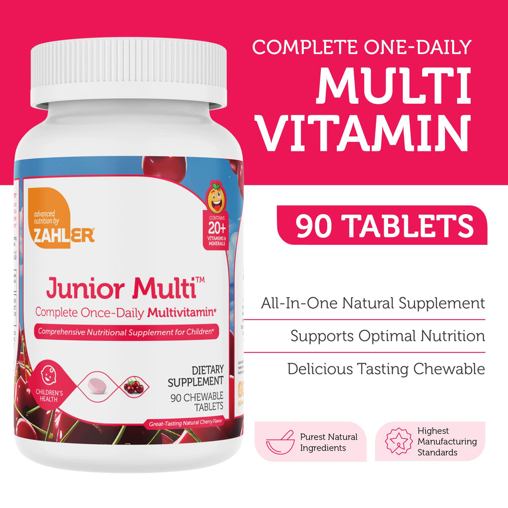 Nutrition facts panel for Zahler Kids Multivitamin Cherry Flavor (90 count)