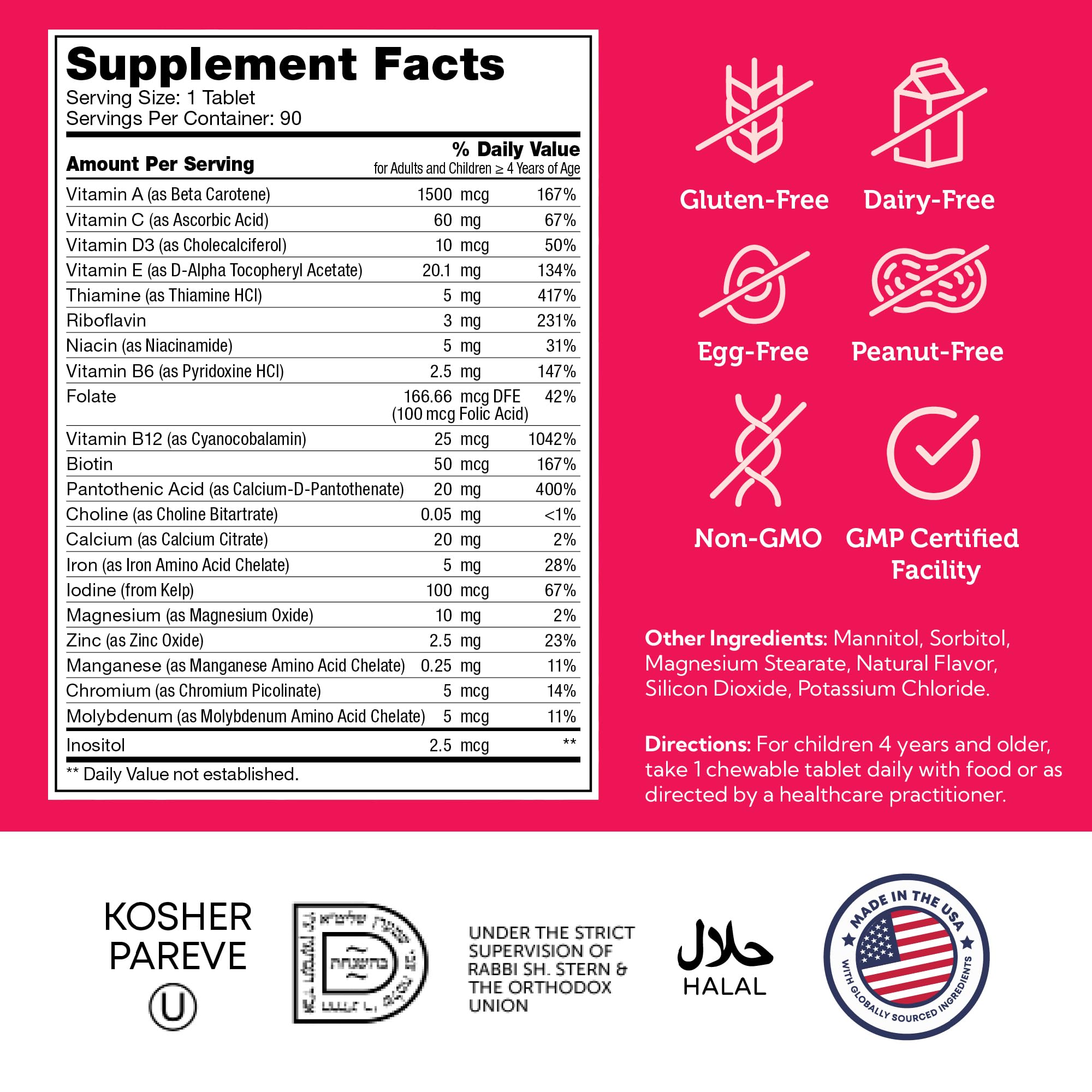 Close-up of Zahler Kids Multivitamin cherry-flavored chewable tablet