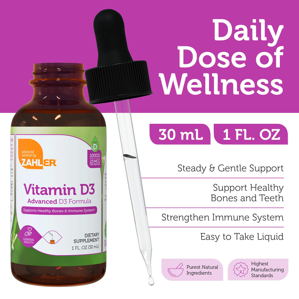 Bottle label showing 1000 IU Vitamin D3 and liquid format