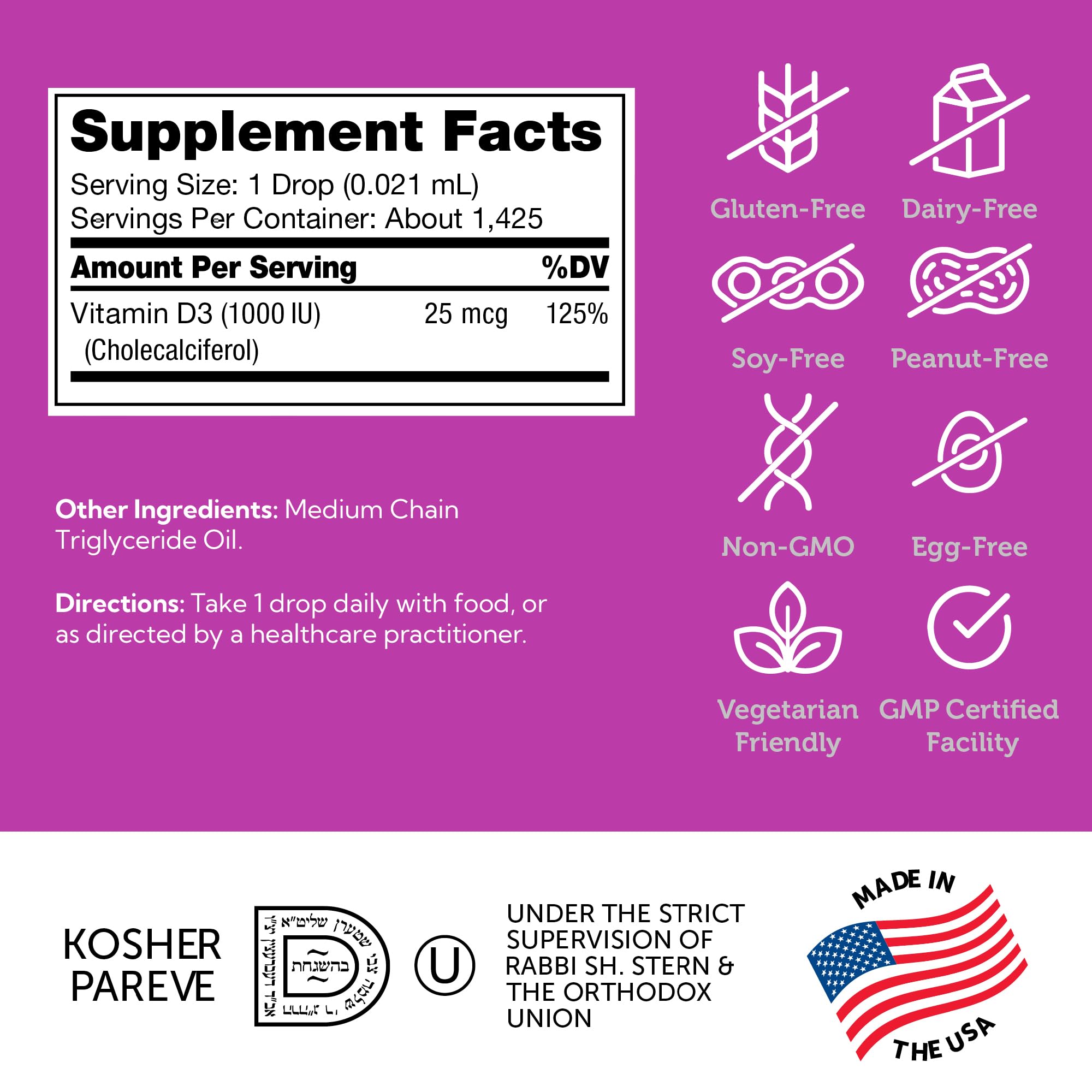 Zahler Vitamin D3 bottle with packaging and USA-made GMP facility claim