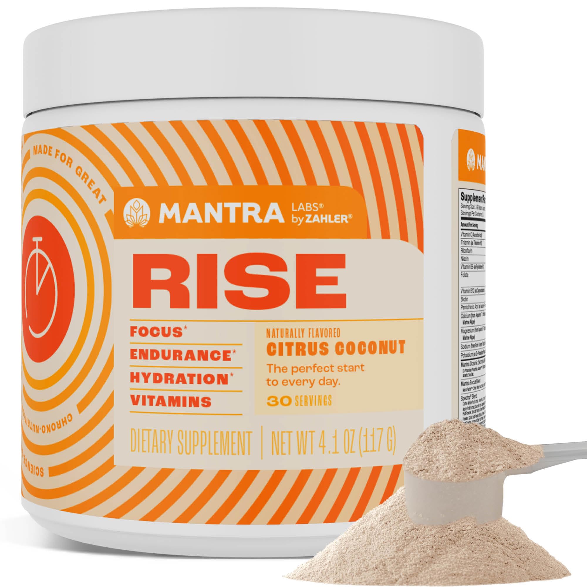 Front view of Zahler Mantra Rise Citrus Coconut bottle