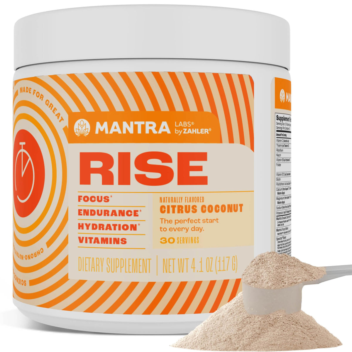 Front view of Zahler Mantra Rise Citrus Coconut bottle