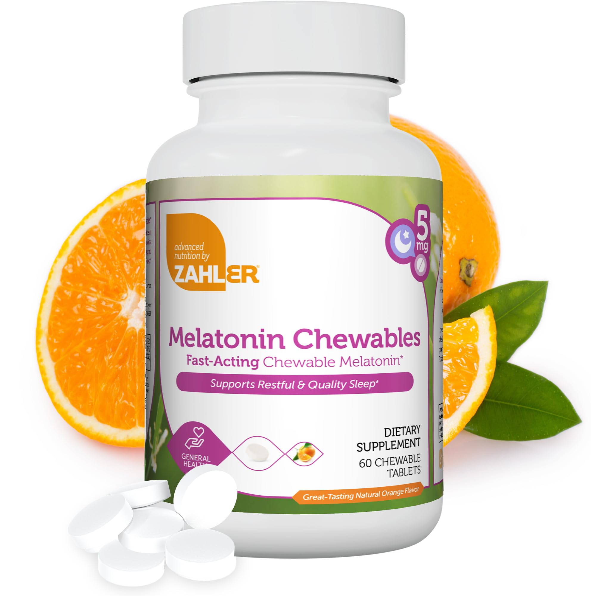 Zahler Melatonin 5mg orange-flavored chewable tablet bottle