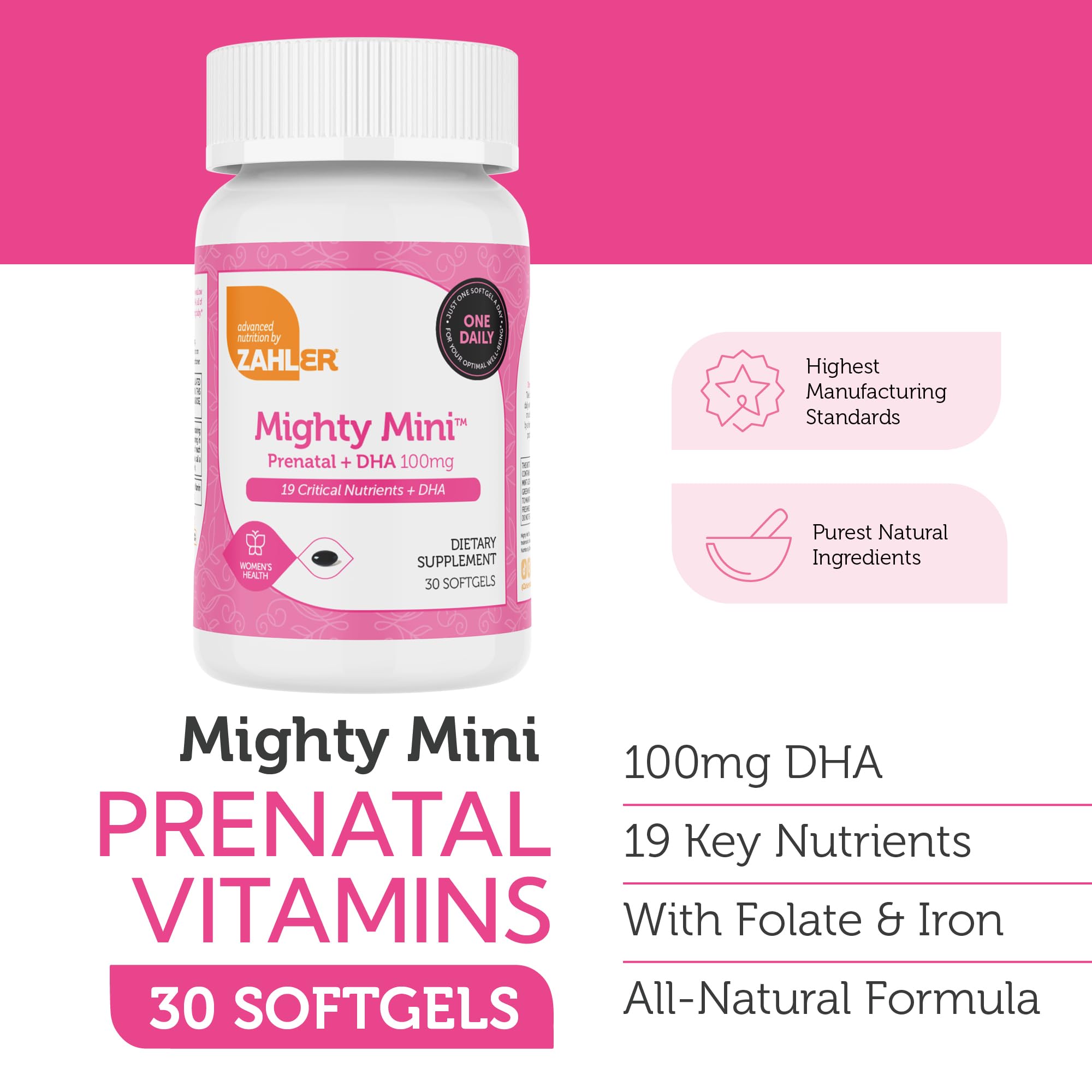 Close-up of Mighty Mini prenatal softgels