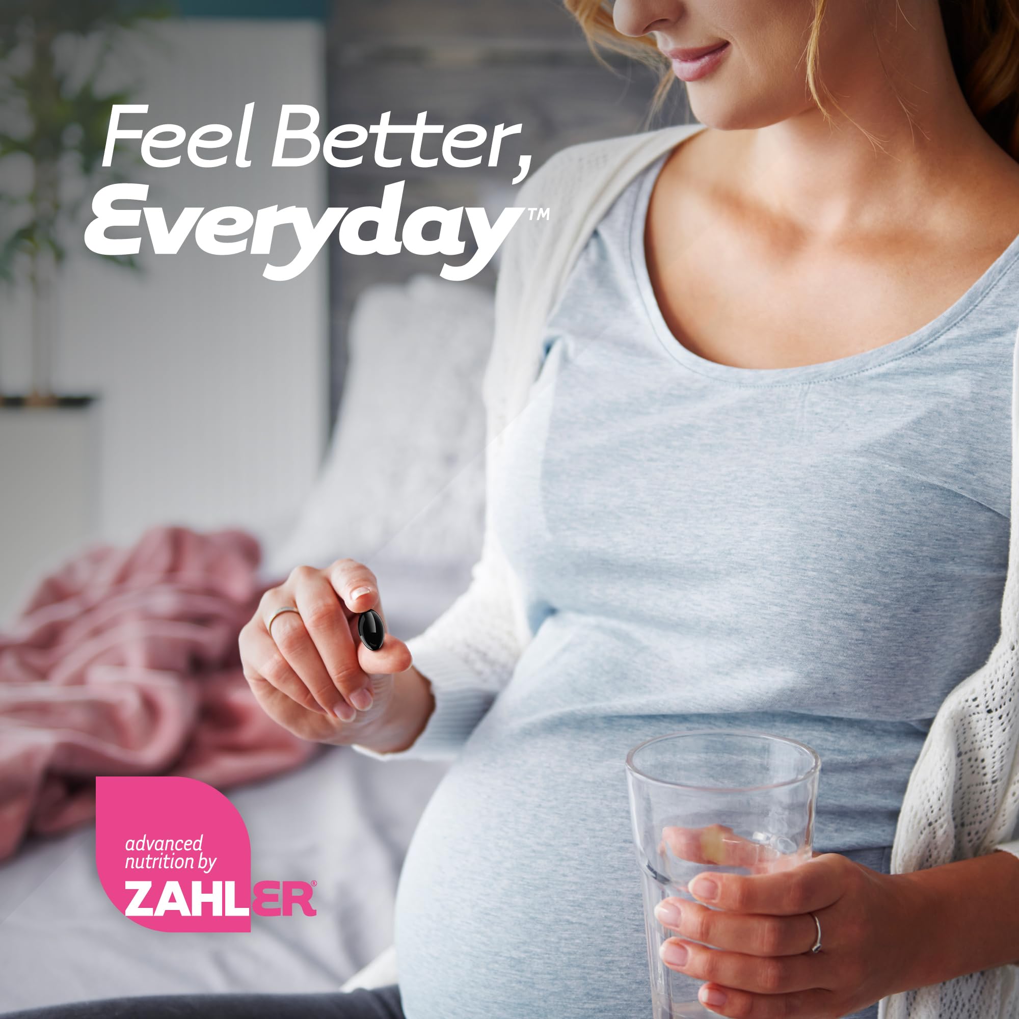 Packaging highlights postnatal mood support on Zahler Mighty Mini Prenatal label