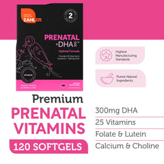 Front view of Zahler Prenatal Vitamin bottle with label