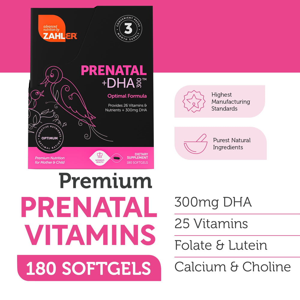 Nutrition facts panel for Zahler Prenatal Vitamin with DHA