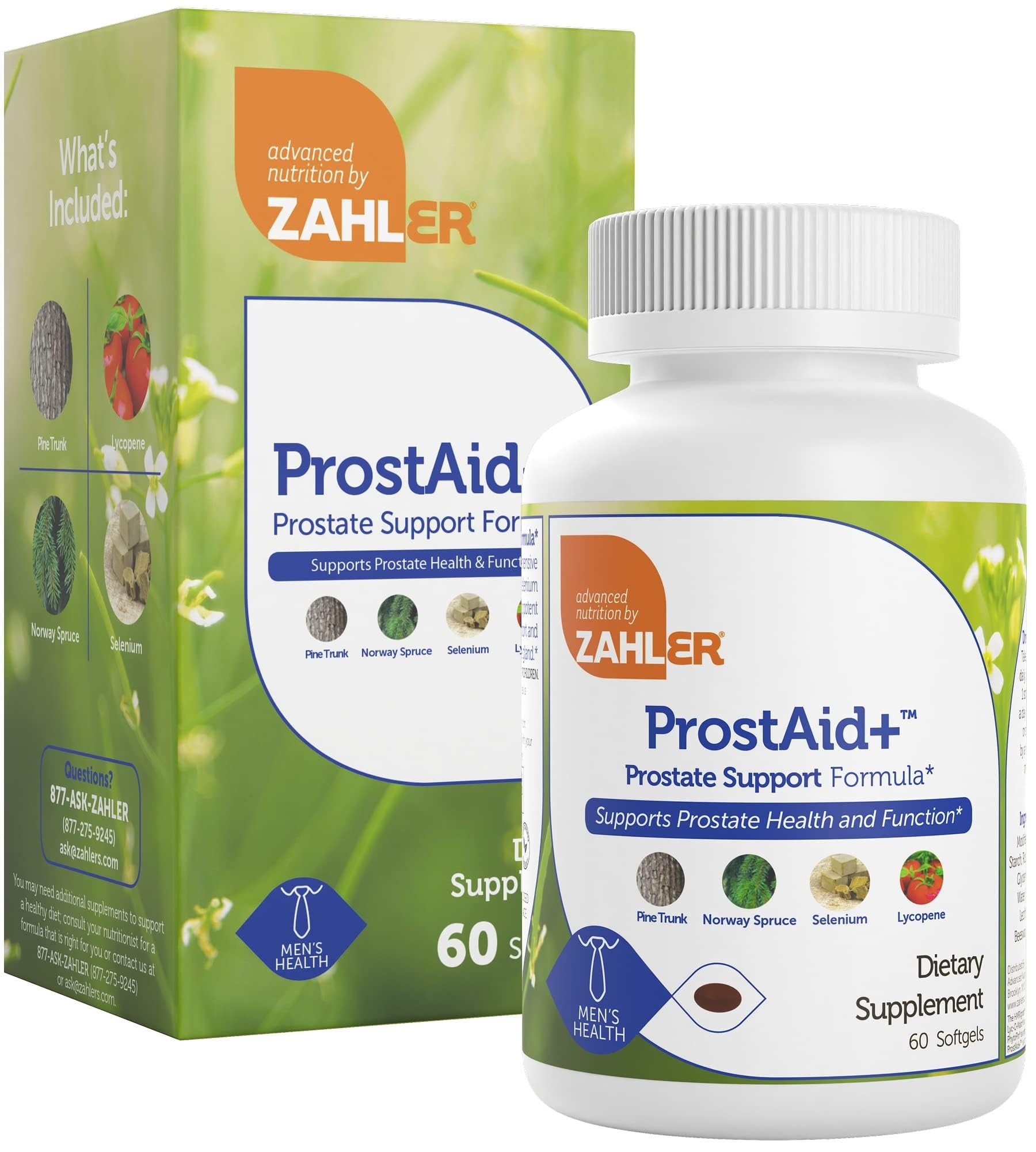 Zahler Prostaid+ packaging and bottle with capsules