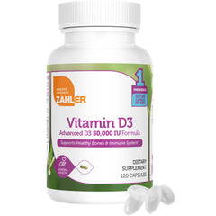 Close-up of Zahler Vitamin D3 50,000 IU softgels